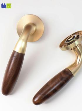 门锁室内卧室静音门把手家用个性木饰静音分体门锁简约锁具磁吸锁