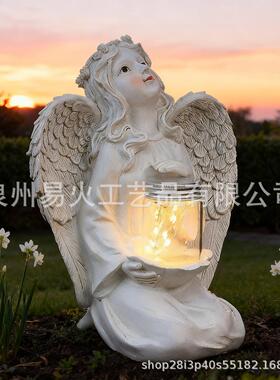 户外太阳能灯天使女孩雕像庭院花园装饰雕像树脂工艺品摆件