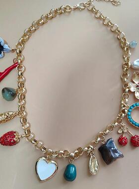 Vintage Jewelry Gold Color Acrylic Crystal Stone Coral Pearl