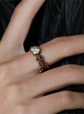 新款克克鸢尾花戒指女法式复古做旧开口指环小众设计高级感食指环