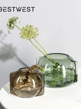 博玻璃器皿家居花瓶桌面 摆件饰品西球形奢客厅 瓶装插花家居轻