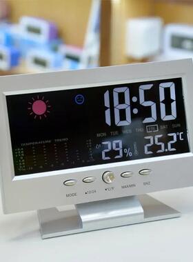 多功能声控气象钟 钟数显电子数字温湿度计家用创意彩屏万年历带