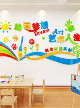 美术教室装饰艺术辅导班贴画布置班级墙面文化墙小学幼儿园绘画室