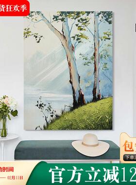 网红云.绘油画《光壁湖影》北欧手挂画客厅设计师高级感景风画