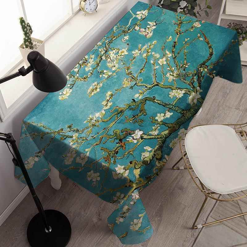 梵高油画桌布防水防烫欧式简约桌巾家用酒店台布盖布桌垫绿色麦田