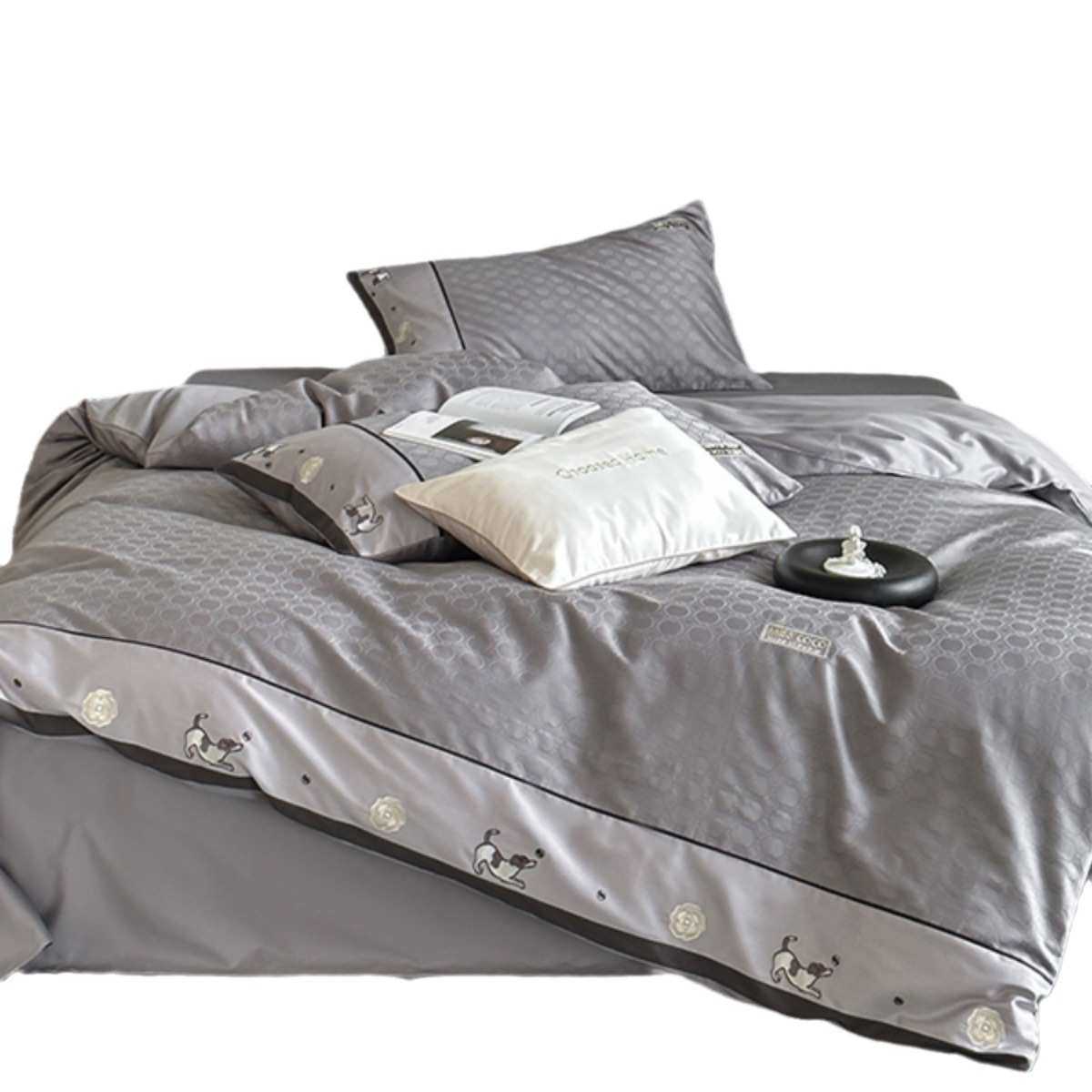 100s澳棉提花精致刺绣拼边嵌绳四件套轻奢高级感全棉床单床上用品,淘宝优惠券,粉丝福利购,淘宝优惠卷