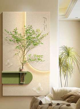 奶油玄关装饰画水培植壁光画感客厅挂画10044735风入灯绿户正对门