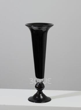中古风黑色创意高脚风灯琉璃花瓶花瓣几何大口餐厅烛台软装饰品