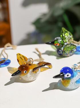 创玻意0树枝小玻璃桌挂饰面玻璃摆饰客厅书桌可爱彩鸟色迷你璃摆