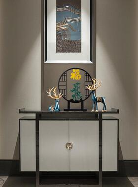 新中式禅意家居创意博古架古风玄关酒柜装饰竹报平安屏风福鹿摆件