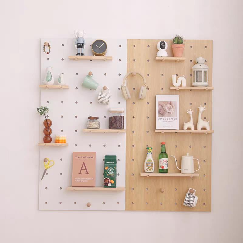 Customized solid wood hole board entrance wall storage rack accessories partition wall styling wall display storage rack