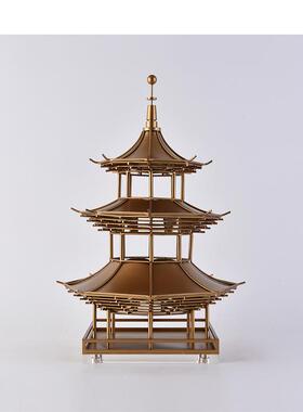 新中式创意金属宝塔凉亭古建筑模型摆件玄关客厅电视柜酒柜装饰品