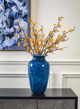 现代轻奢孔雀蓝玻璃花瓶摆件客厅插花客厅玄关样板间售楼部花器