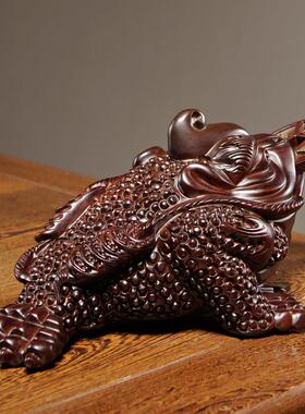 黑檀木雕金蟾摆件实木三足献宝蟾蜍家居商铺开业装饰红木工艺礼品