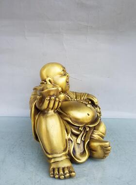 纯铜弥勒佛摆件铜大肚笑佛招财像钱袋元宝坐龙椅供奉车载家居铜像