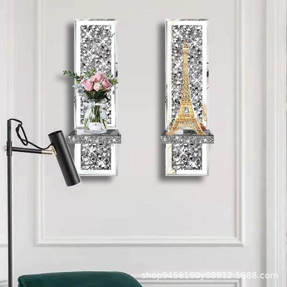 2个装镜面碎钻壁挂烛台置物架镜面墙挂烛台创意壁挂烛台跨境 - 图0