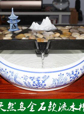 石槽流水摆件循环水景观鱼缸原石头流水槽造景景观配件水缸流水器