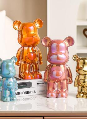 暴力熊存钱罐陶瓷电镀爱心熊大号潮牌电视柜摆件套圈