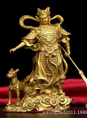 二郎神神像纯铜二郎神杨戬摆件哮天犬二郎真君居家客厅工艺品摆件