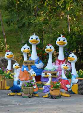 别墅庭院花园装饰户外仿真动物摆件卡通鸭子花盆园林景观雕塑小品