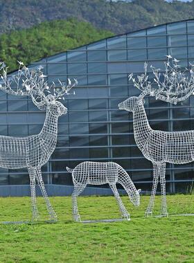 户外镂空蝴蝶雕塑玻璃纤维园林铁艺梅花鹿景观公园庭院草坪装饰摆