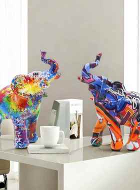 复古迷你大象树脂工艺品家居玄关电视柜酒柜摆件商务礼品商务风