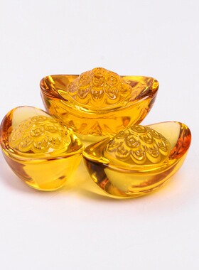 【新款】50mm铜钱金元宝，黄水晶小元宝 摆件厂家