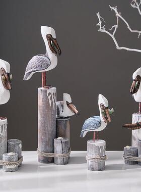 实木树桩鸟地中海家居装饰木制工艺品摆设木雕工艺品家居饰品摆件