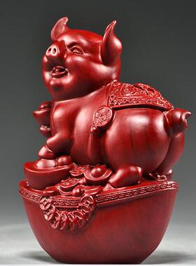 红色实木质猪摆件木制十二生肖木头雕刻小猪吉祥物家居装饰工艺品