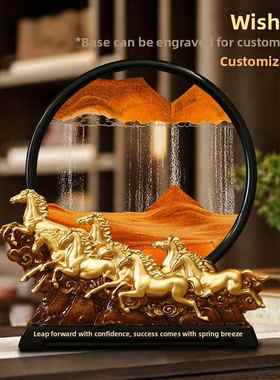 正品八公马意流沙绘画饰业品家居客厅创办公室高端装饰工艺品司开