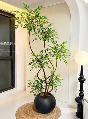 南天竹彷真绿色植物高端轻奢室内客厅电视柜落地摆件彷生植物盆栽