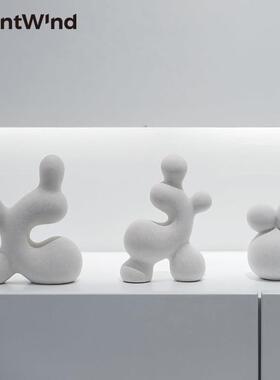 ins侘寂风素烧陶瓷抽象艺术组合摆件小号圆形家居电视柜桌面软装