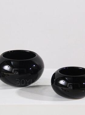 现简约黑色白色圆形琉璃摆件样板间玄关床头柜洽谈桌面花器饰品
