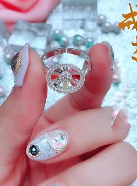 2026泰国佛牌阿赞佑白矿八方轮戒指女彩钻精致小众创意开口食指指