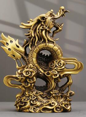 祥龙呈瑞黄室铜摆龙腾四海工LKK艺品厅家居客装饰件品办公桌面铜