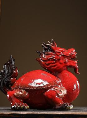 正品陶龙龟摆件招财面龙头龟办公室玄关桌茶桌茶瓷宠中式家居装饰