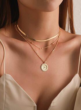 Vintage Bohemia Gold Coin letter Layered Chain Necklace For