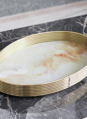 轻奢几何艺术托盘摆件客厅卧室衣帽间仿云石收纳盘样板房展厅饰品