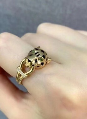 公价6W+】99新卡地亚18K黄金猎豹豹头镶钻戒指 多码可选购前咨询