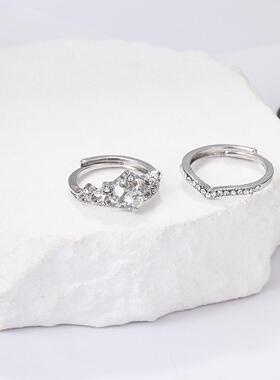 Rings set 2 pieces希音爆款皇冠钻戒结婚对戒开口戒指2件套Ring