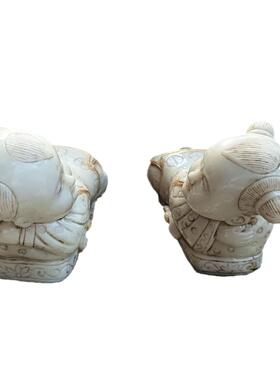 仿古树脂童男童女枕头家居客厅摆件仿老玉娃娃枕摆设工艺品