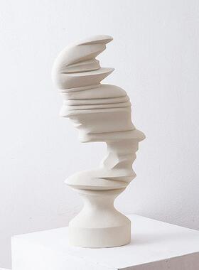 黑白哑光抽象人物摆件现代简约样品屋展示中心酒店玄关电视柜树脂