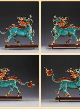 礼之源黄铜工艺礼品摆饰风火麒麟摆件一对家居装饰品玄关摆设品乔