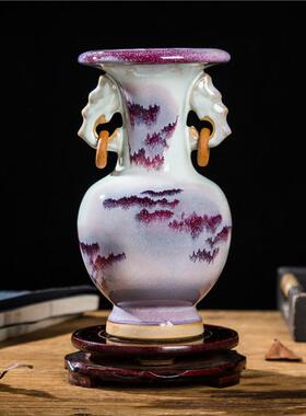 瓷件现古典钧器双耳插花瓶代中F76M665T式家居饰品工艺品摆客厅酒
