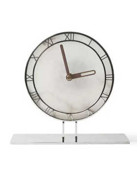 现代创意轻奢台式桌面玉石时钟样板间床头柜电视柜水晶石英钟摆件