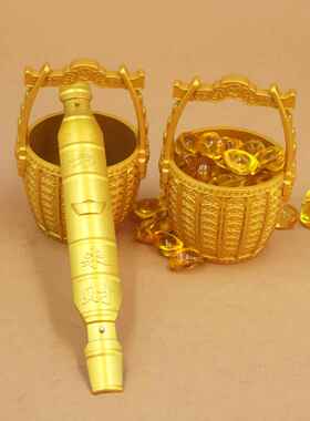 元宝一桶金摆件中式小水桶聚宝盆家用客厅装饰品沙金元宝桶摆件