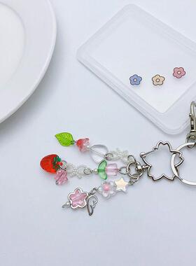 Cute strawberry bow keychain y2k coquettish fairytale lily