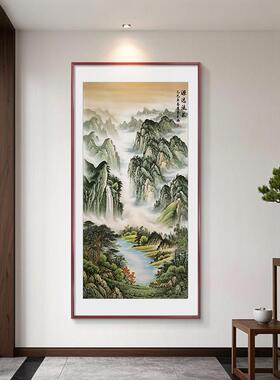 旭日东升玄关挂画山水画靠山图新中式壁画东墙入户正对门装饰画
