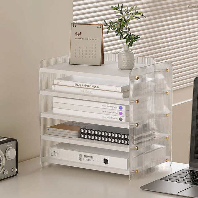 Acrylic bookshelf desktop storage box children's desk office vertical multi-layer layered easy
