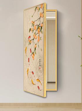 翻开式玄关全身镜装饰画新中式隐藏壁挂式穿衣镜挂画可遮挡试衣镜